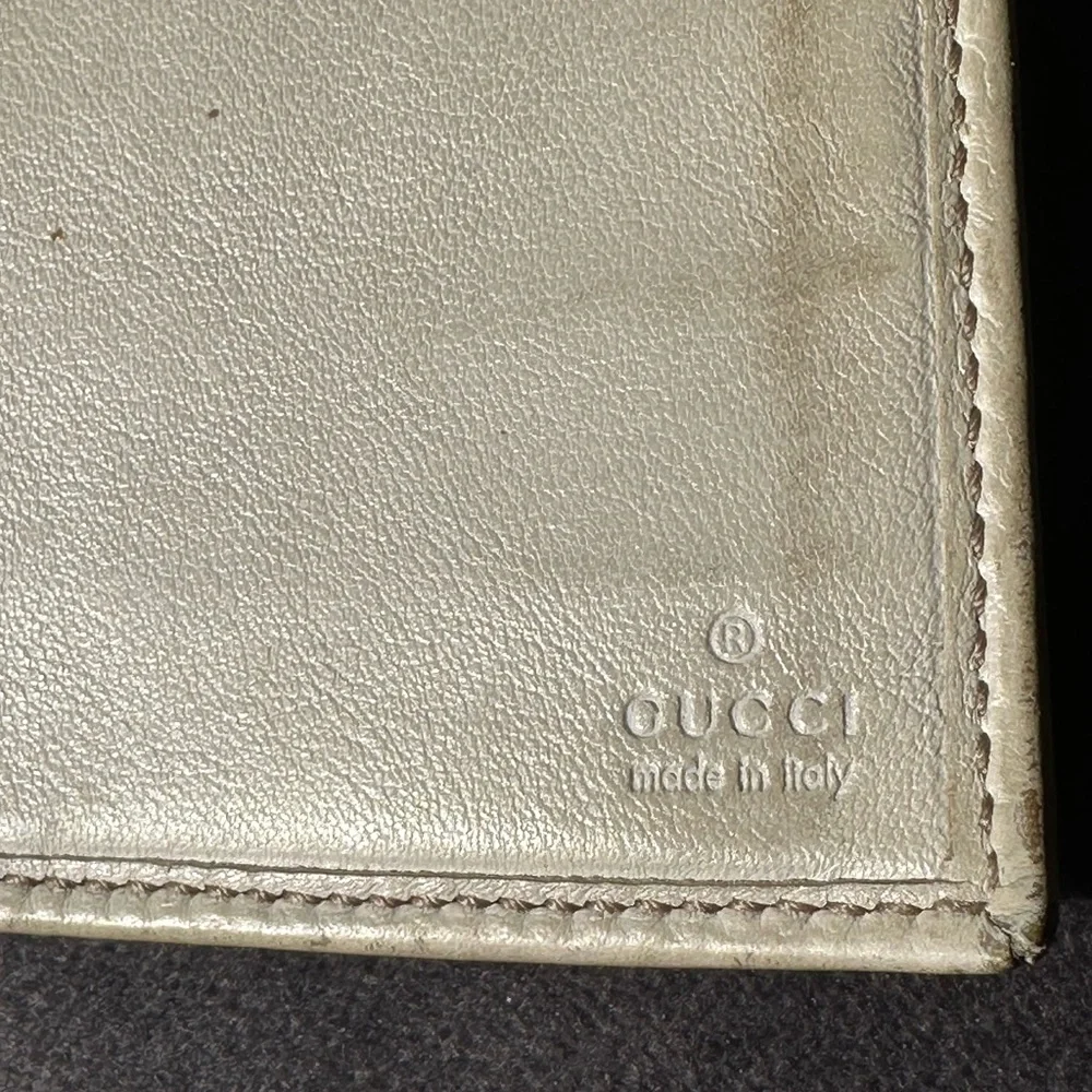 Gucci GG Canvas Continental/Long Wallet — White Leather Silver Hardware Vintage - Picture 8 of 11